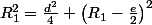 R_{1}^{2}=\frac{d^{2}}{4}+\left(R_{1}-\frac{e}{2}\right)^{2}