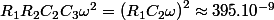 R_{1}R_{2}C_{2}C_{3}\omega^{2}=\left(R_{1}C_{2}\omega\right)^{2}\approx395.10^{-9}