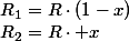 R_2=R\cdot x\;\;R_1=R\cdot(1-x)