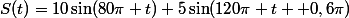 S(t)=10\sin(80\pi t)+5\sin(120\pi t +0,6\pi)