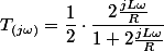 T_{(j\omega)}=\dfrac{1}{2}\cdot\dfrac{2\frac{jL\omega}{R}}{1+2\frac{jL\omega}{R}}