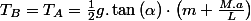 T_{B}=T_{A}=\frac{1}{2}g.\tan\left(\alpha\right)\cdot\left(m+\frac{M.a}{L}\right)