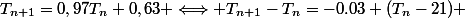 T_{n+1}=0,97T_n+0,63 	\Longleftrightarrow T_{n+1}-T_n=-0.03 (T_n-21) 