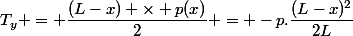 T_y = \dfrac{(L-x) \times p(x)}{2} = -p.\dfrac{(L-x)^2}{2L}