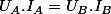 U_{A}.I_{A}=U_{B}.I_{B}