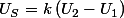 U_{S}=k\left(U_{2}-U_{1}\right)
