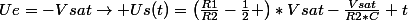 Ue=-Vsat\rightarrow Us(t)=\left(\frac{R1}{R2}-\frac{1}{2} \right)*Vsat-\frac{Vsat}{R2*C} \*t
