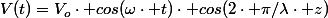 V(t)=V_o\cdot cos(\omega\cdot t)\cdot cos(2\cdot \pi/\lambda\cdot z)