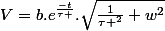 V=b.e^{\frac{-t}{\tau }}.\sqrt{\frac{1}{\tau ^{2}}+w^{2}}