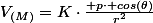 V_{(M)}=K\cdot{\frac{ p\cdot cos(\theta)}{r^2}