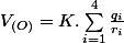 V_{(O)}=K.\sum_{i=1}^{4}\frac{q_{i}}{r_{i}}