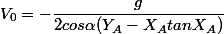 V_{0}=-\dfrac{g}{2cos\alpha(Y_{A}-X_{A}tanX_{A})}