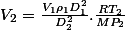 V_{2}=\frac{V_{1}\rho_{1}D_{1}^{2}}{D_{2}^{2}}.\frac{RT_{2}}{MP_{2}}
