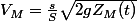 V_{M}=\frac{s}{S}\sqrt{2gZ_{M}(t)}