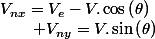 V_{nx}=V_{e}-V.\cos\left(\theta\right)\qquad;\qquad V_{ny}=V.\sin\left(\theta\right)