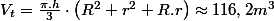 V_{t}=\frac{\pi.h}{3}\cdot\left(R^{2}+r^{2}+R.r\right)\approx116,2m^{3}