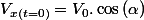 V_{x(t=0)}=V_{0}.\cos\left(\alpha\right)