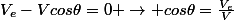 V_e-Vcos\theta=0 \rightarrow cos\theta=\frac{V_e}{V}