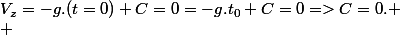 V_z=-g.(t=0)+C=0=-g.t_0+C=0=>C=0.
 \\ 