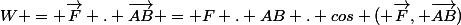 W = \vec{F} . \vec{AB} = F . AB . cos ( \vec{F}, \vec{AB})
