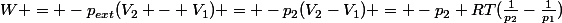 W = -p_{ext}(V_2 - V_1) = -p_2(V_2-V_1) = -p_2 RT(\frac{1}{p_2}-\frac{1}{p_1})