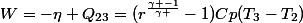 W=-\eta Q_{23}=(r^{\frac{\gamma -1}{\gamma }}-1)Cp(T_{3}-T_{2})