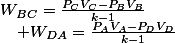 W_{BC}=\frac{P_{C}V_{C}-P_{B}V_{B}}{k-1}\quad;\quad W_{DA}=\frac{P_{A}V_{A}-P_{D}V_{D}}{k-1}