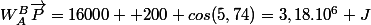 W_A^B\vec{P}=16000  200 cos(5,74)=3,18.10^{6} J