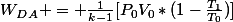W_D_A = \frac{1}{k-1}[P_0V_0*(1-\frac{T_1}{T_0})]