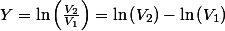 Y=\ln\left(\frac{V_{2}}{V_{1}}\right)=\ln\left(V_{2}\right)-\ln\left(V_{1}\right)