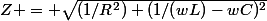 Z = \sqrt{(1/R^2)+(1/(wL)-wC)^2}