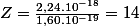 Z=\frac{2,24.10^{-18}}{1,60.10^{-19}}=14&nbsp;&nbsp;protons