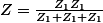 Z=\frac{Z_{1}Z_{1}}{Z_{1}+Z_{1}+Z_{1}}