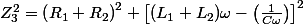 Z_{3}^{2}=\left(R_{1}+R_{2}\right)^{2}+\left[(L_{1}+L_{2})\omega-\left(\frac{1}{C\omega}\right)\right]^{2}
