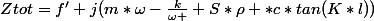 Ztot=f'+j(m*\omega-\frac{k}{\omega }+S*\rho *c*tan(K*l))