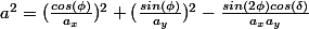 a^2=(\frac{cos(\phi)}{a_{x}})^2+(\frac{sin(\phi)}{a_{y}})^2-\frac{sin(2\phi)cos(\delta)}{a_{x}a_{y}}