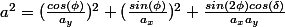 a^2=(\frac{cos(\phi)}{a_{y}})^2+(\frac{sin(\phi)}{a_{x}})^2+\frac{sin(2\phi)cos(\delta)}{a_{x}a_{y}}