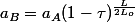 a_B=a_A(1-\tau)^{\frac{L}{2L_o}}