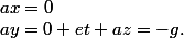 ax=0;ay=0 et az=-g.