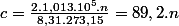 c=\frac{2.1,013.10^{5}.n}{8,31.273,15}=89,2.n\;en\;mol/m^{3}