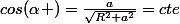 cos(\alpha )=\frac{a}{\sqrt{R^{2}+a^{2}}}=cte