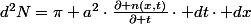 d^{2}N=\pi a^{2}\cdot\frac{\partial n(x,t)}{\partial t}\cdot dt\cdot dx