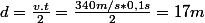 d=\frac{v.t}{2}=\frac{340m/s*0,1s}{2}=17m