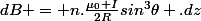 dB = n.\frac{\mu_0 I}{2R}sin^3\theta .dz