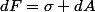 dF=\sigma dA