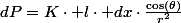 dP=K\cdot l\cdot dx\cdot\frac{\cos\left(\theta\right)}{r^{2}}