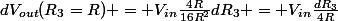 dV_{out}(R_3=R) = V_{in}\frac{4R}{16R^2}dR_3 = V_{in}\frac{dR_3}{4R}