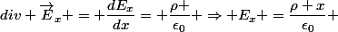 div \vec{E}_{x} = \dfrac{dE_{x}}{dx}= \dfrac{\rho }{\epsilon_0} \Rightarrow E_{x} =\dfrac{\rho x}{\epsilon_0} 