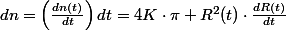 dn=\left(\frac{dn(t)}{dt}\right)dt=4K\cdot\pi R^{2}(t)\cdot\frac{dR(t)}{dt}$