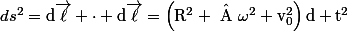 ds^2=\rm{d}\vec{\ell} \cdot \rm{d}\vec{\ell}=\left(R^2 \  \omega^2+v_0^2\right)\rm{d} t^2